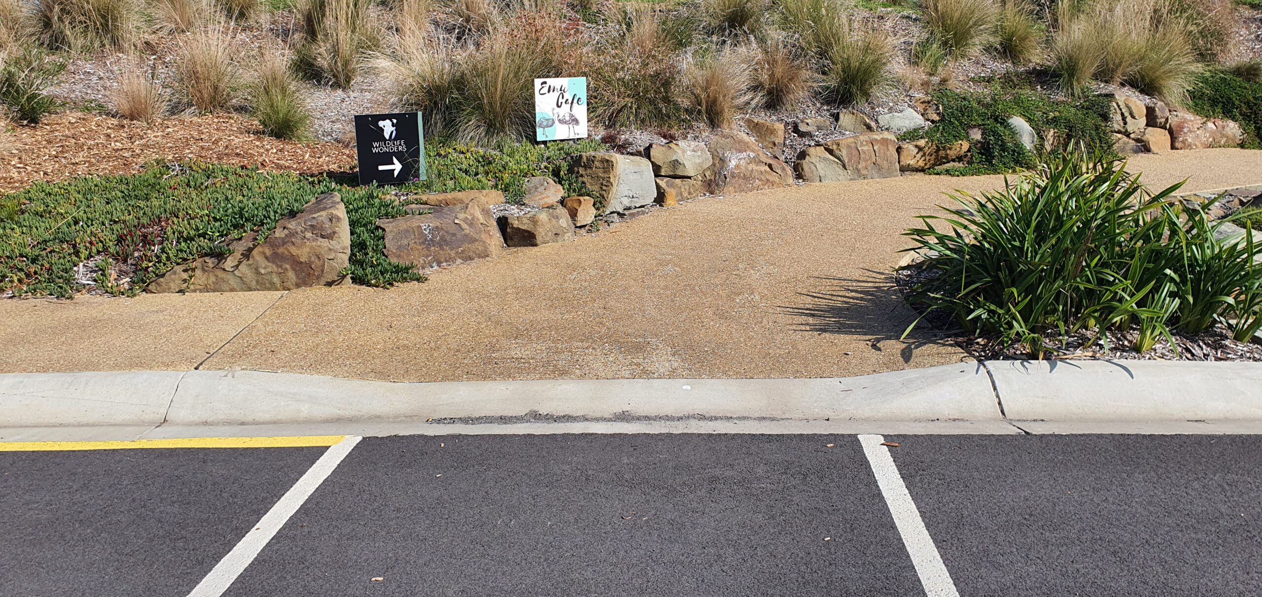 The compacted gravel pedestrian path from the car park to the Wildlife Wonders entrance